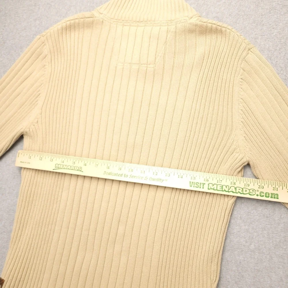 Eddie Bauer Sweater Mens‎ M Beige Ribbed Cotton Mock Neck Henley Knit Pullover - Picture 9 of 11